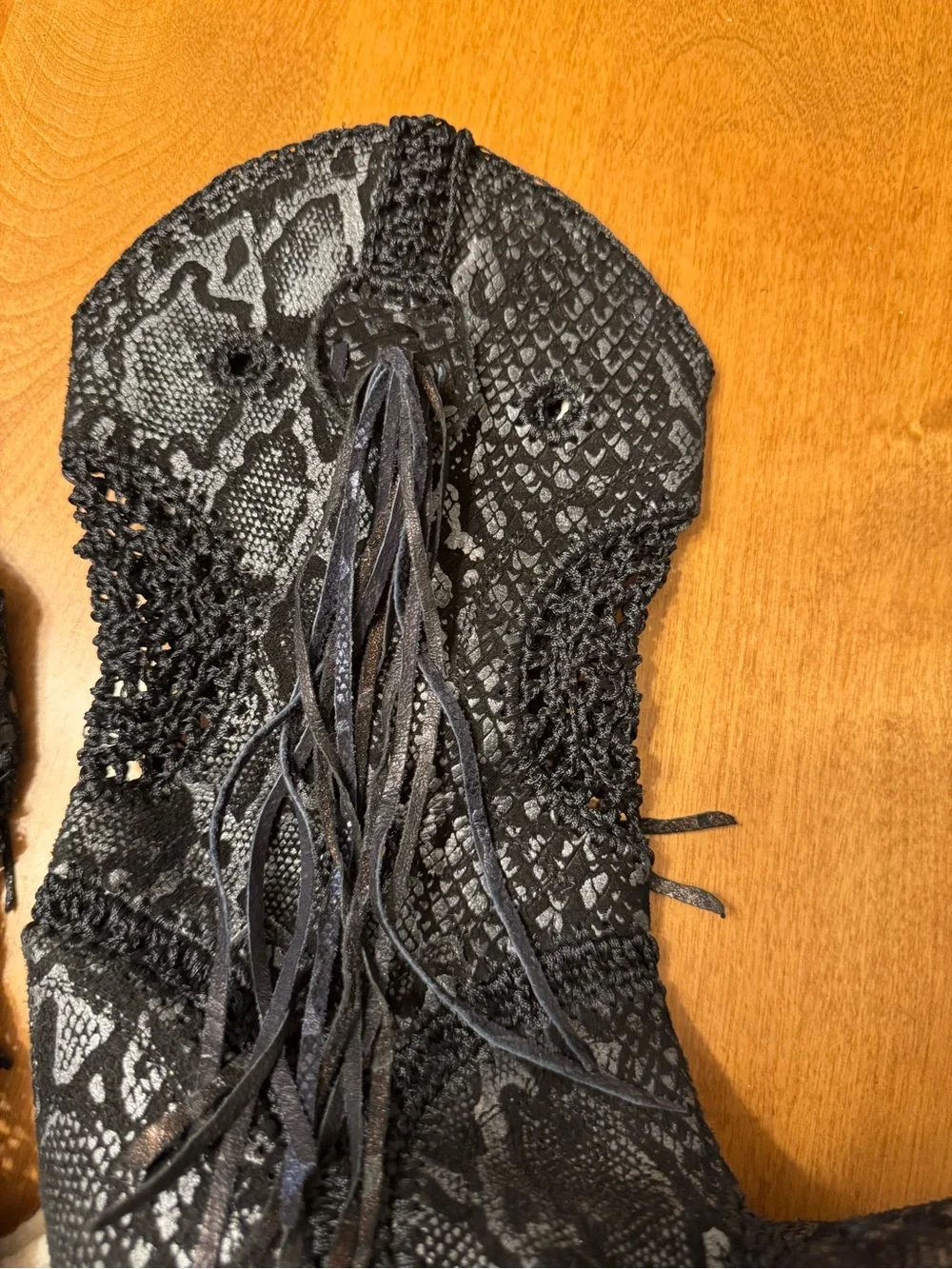 El Vaquero Black Snake-Print Lace-Up Ankle Booties